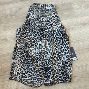 Jennifer Lopez Leopard Print Animal Dressy Sleeveless Shirt Small